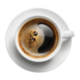 Top view of a cup of coffee isolated on transparent png.
