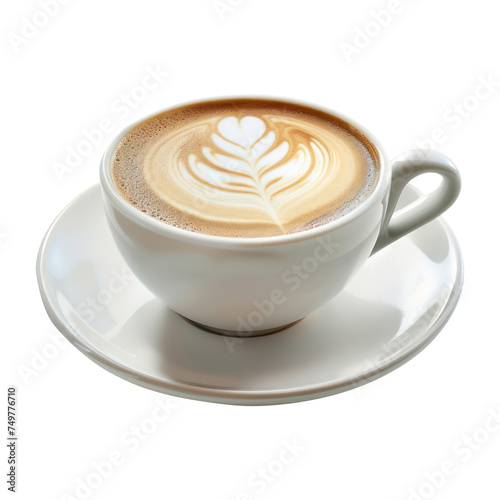 Coffee cup with late art coffee isolated on transparent png.