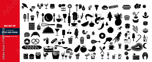 food icons set, Drink icons set, Food and Drink icons set, Burger, pizza, apple, fish, soft drink set if icons.