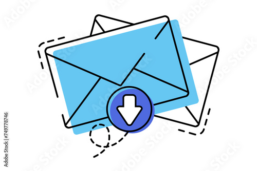 Flat line icon concept of e-mail marketing, mailing, news Letter advertising, download mail. Communication, sharing spam, news and information, promotion, sending email concept. Isolated vector.
