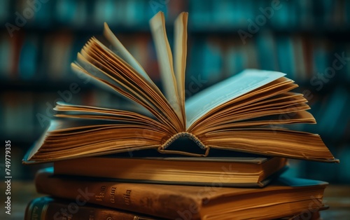 Opened old book on the table