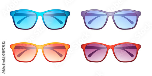 flat art collection of beach sunglasses isolated on a white background as transparent PNG
