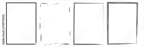 Grunge rectangle frames. Ink empty black boxes set. Rectangle borders collections. Rubber square stamp imprint. Vector illustration isolated on white background.