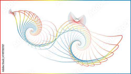 The vector dotted spiral vortex graphic is a visually interesting and complex image. use of color, movement, and text, all contribute to its overall effect.