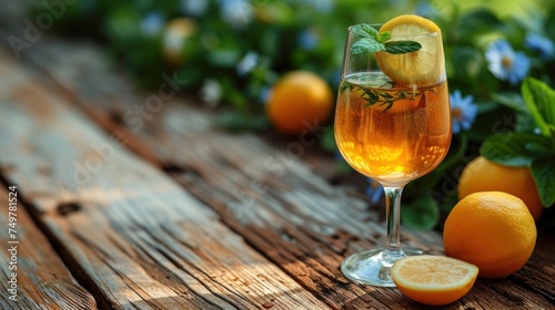 Freshly Squeezed Orange Juice, A Glass of Lemonade with Fresh Oranges, Sweet and Tart Citrus Drink, Citrus-Infused Wine Glass with Fresh Oranges. photo