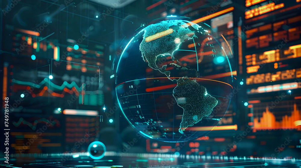 Background of a holographic globe with digital overlays tracking new viruses spread, set in a high-tech monitoring center. Background of a holographic globe with digital overlays tracking new viruses spread, set in a high-tech monitoring center.