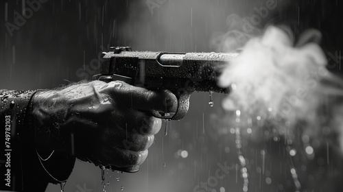 Rainy Night, Wet Gun, Dripping Pistol, Moist Firearm.