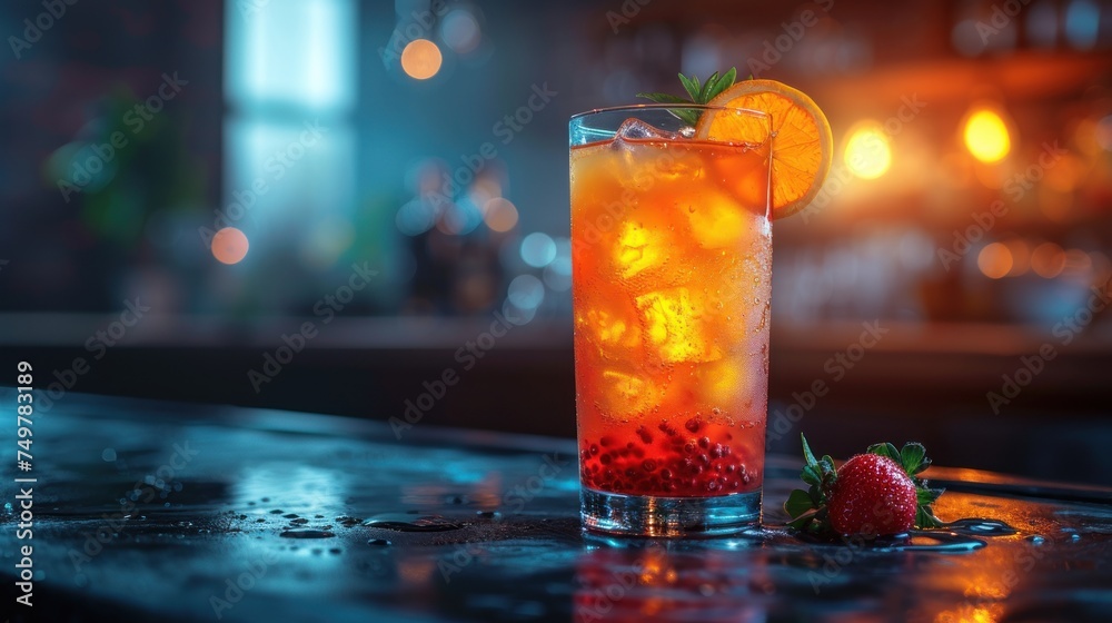 Fruit-Infused Cocktail, Sweet and Refreshing Drink, Summer Beverage with a Twist, Tropical Flavors in a Glass. Fruit-Infused Cocktail, Sweet and Refreshing Drink, Summer Beverage with a Twist, Tropical Flavors in a Glass.