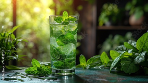 Minty Refreshment, Herbal Serenity, Nature's Beverage, Aromatic Ambiance.