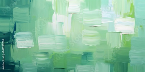 ラフな四角を使ったデザインの油絵・春夏用抽象横長背景バナー）白・黄緑・緑