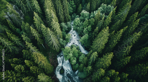 aerial view of a beautiful waterfall in forest, waterfall in green landscape nature wallpaper 