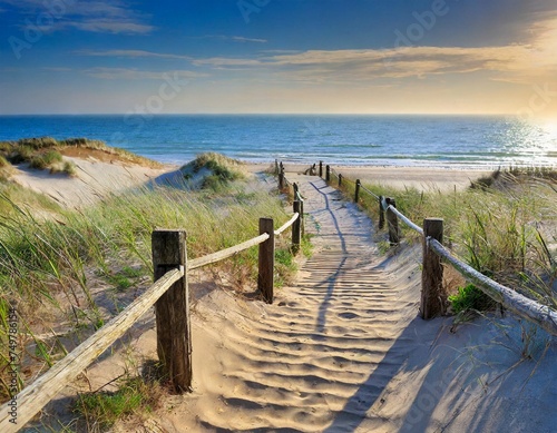 pathway wooden to access beach with fence protect dune natural