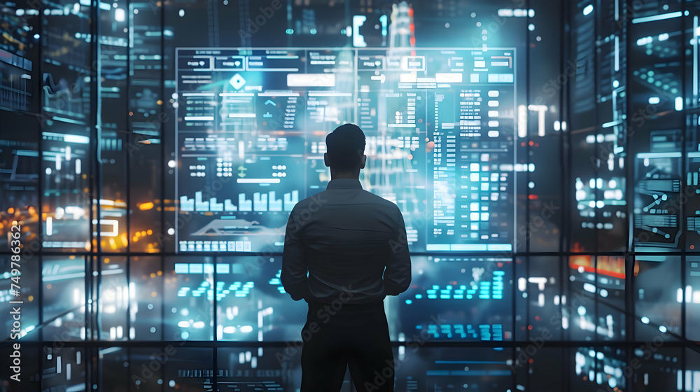 A man interacting with a futuristic, holographic interface displays data on forex, gold, crypto currencies, and the latest digital currencies. A man interacting with a futuristic, holographic interface displays data on forex, gold, crypto currencies, and the latest digital currencies.