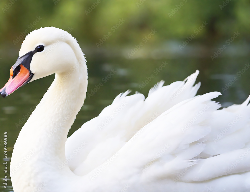 Obraz premium Portrait Beautiful White Swan Wallpaper Background.Ai generate