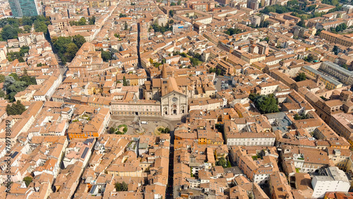 Piacenza, Italy. Cathedral of Piacenza. Episcopal Palace. Historical city center. Summer day, Aerial View photo