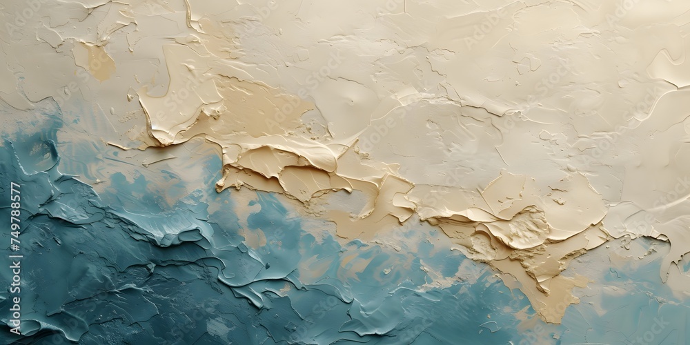 fragment of blue and beige acrylic texture painting oil and palette - obrazy, fototapety, plakaty 