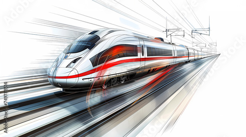 high-speed train is running on the tracks isolated on white background © prapann