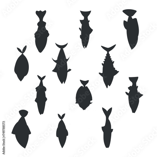 Fish icon set. Seafood symbol. Vector