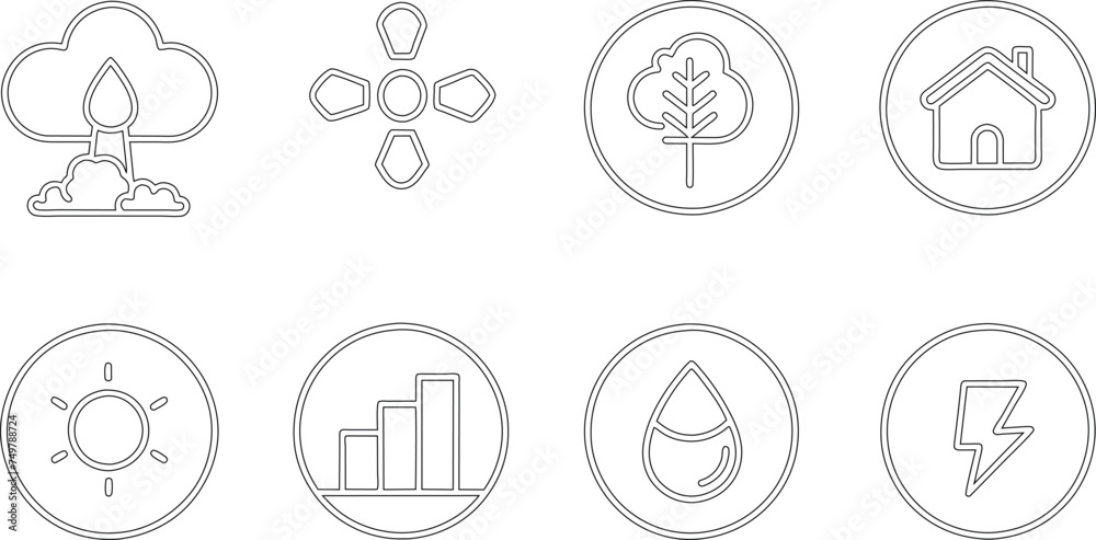 Carbon footprint, CO2 neutral, net zero, sustainable development editable stroke outline icons set isolated on white background flat vector illustration Carbon footprint, CO2 neutral, net zero, sustainable development editable stroke outline icons set isolated on white background flat vector illustration