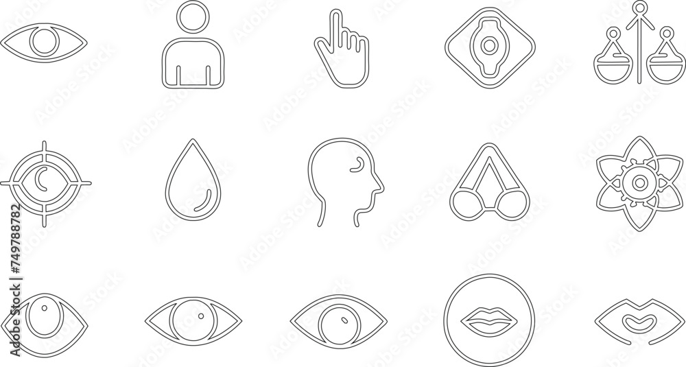 human senses editable stroke outline icons set isolated on white background flat vector illustration human senses editable stroke outline icons set isolated on white background flat vector illustration