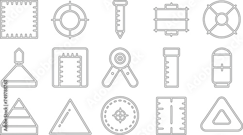 Dimension, area and perimeter measure concept editable stroke outline icons set isolated on white background flat vector illustration
