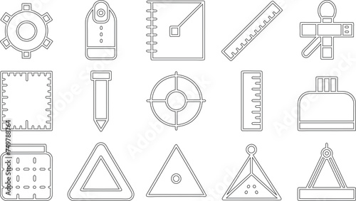 Dimension, area and perimeter measure concept editable stroke outline icons set isolated on white background flat vector illustration