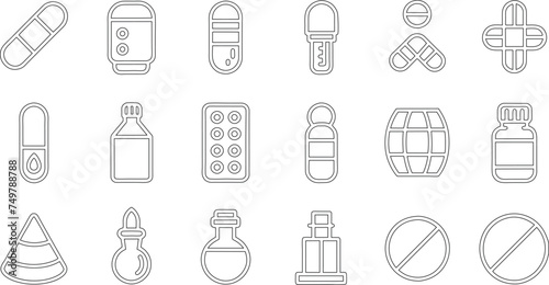 Pharmaceutical dosage forms editable stroke outline icon isolated on white background flat vector illustration