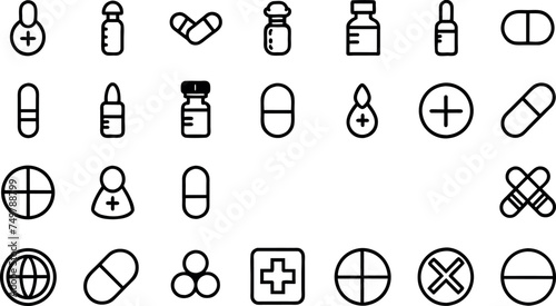 Pharmaceutical dosage forms editable stroke outline icon isolated on white background flat vector illustration