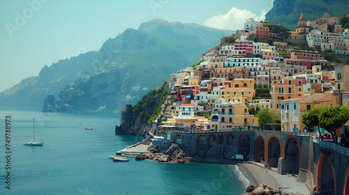 Nestled along the stunning Amalfi coastline, the quaint town of Atrani boasts colorful buildings cascading down the hillside, offering a serene backdrop against the azure waters of the Mediterranean S