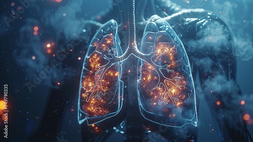 Human lungs full of futuristic and digital with text copy space photo