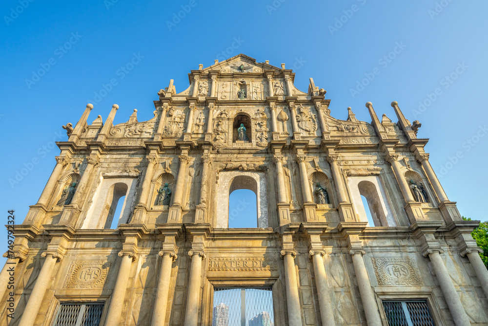 The ruins of St. Paul Cathedral, landmark and popular for tourist attractions in Macau.