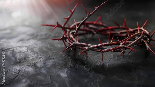 crown of thorns of Jesus on black background against window light with copy space, can be used for Christian background, Easter concept