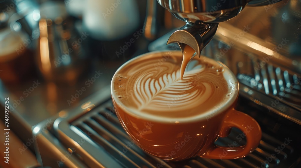 how to make latte art by barista focus in milk and coffee in vintage color - obrazy, fototapety, plakaty 