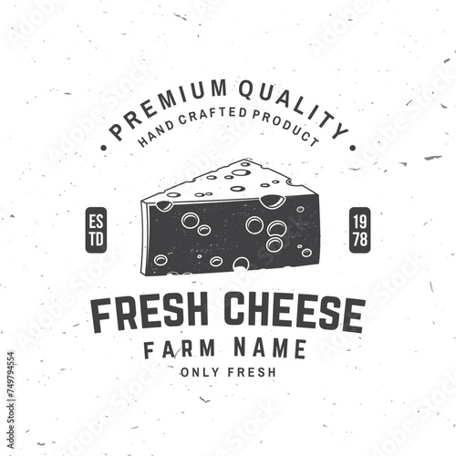 Fresh cheese badge design. Template for logo, branding design with triangle block cheese . Vector illustration.