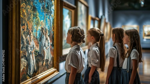 Kids in school visiting an art gallery.