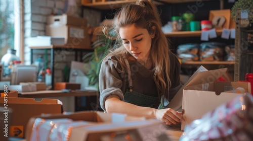 Portrait of Starting small businesses SME owners female entrepreneurs working on receipt box and check online orders to prepare to pack the boxes,