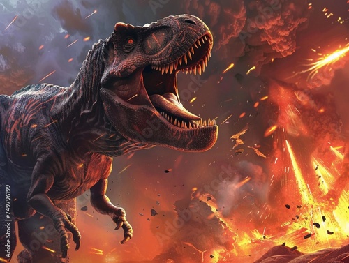 T-rex extinction  dinosaur extinction  tyrannosaurus rex in volcano eruption  dinosaurs volcano eruption 