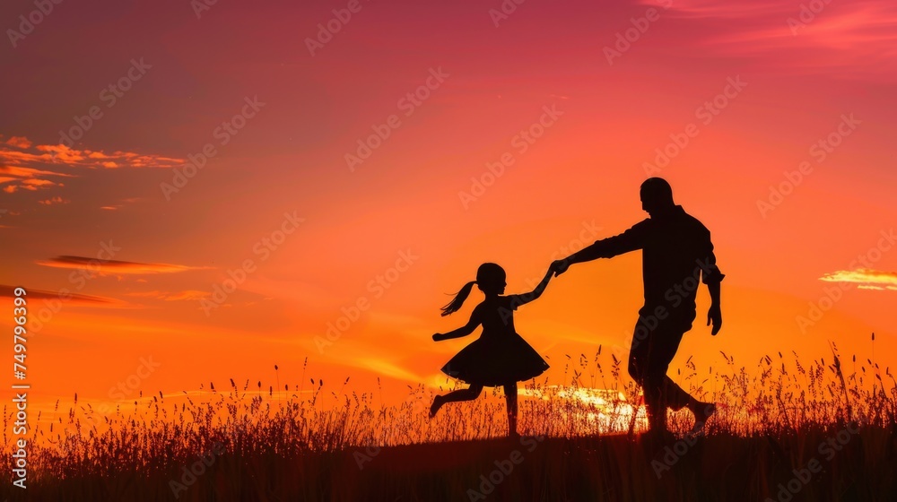 A touching moment between a man and a little girl at sunset. Ideal for family and love concepts