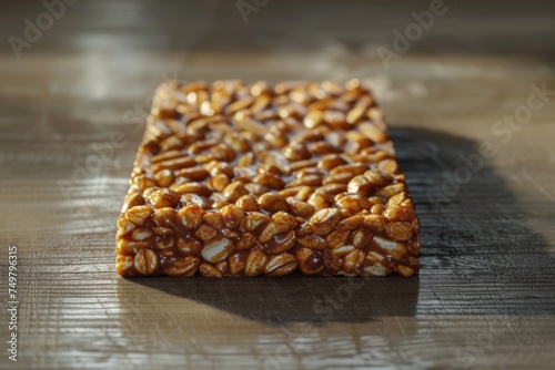 A snack bar displayed on a rustic wooden table. Perfect for food and beverage concepts