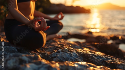 Sunset Yoga by the Beach with a Person Sitting Nearby.