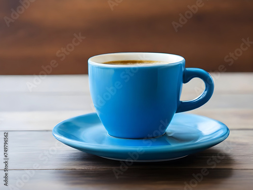 Stylish espresso blue cup on dark background.