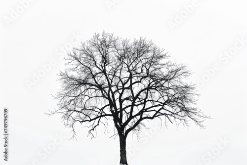 Solitary tree in a snowy landscape  suitable for winter themes