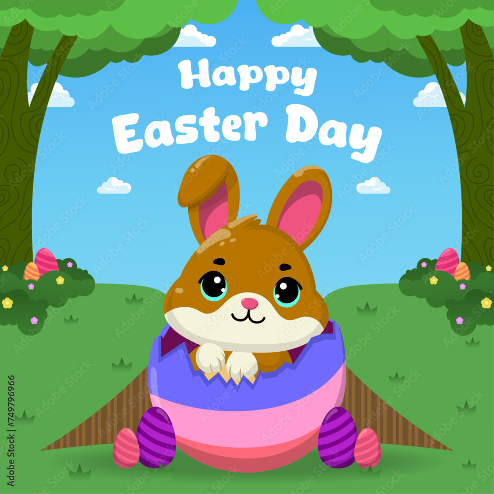 Obraz premium Vector flat illustration for happy easter day celebration