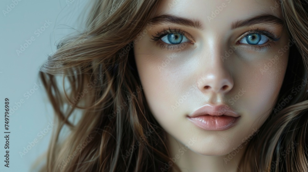 A close-up image of a woman with striking blue eyes, perfect for beauty or eye care concepts A close-up image of a woman with striking blue eyes, perfect for beauty or eye care concepts