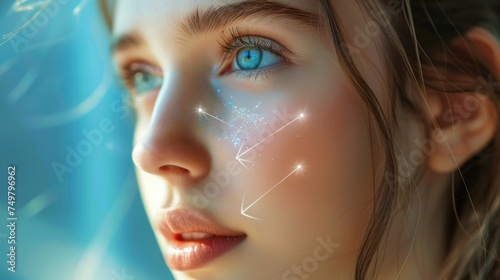 Woman with blue eyes and stars on her face. Perfect for beauty and makeup concepts