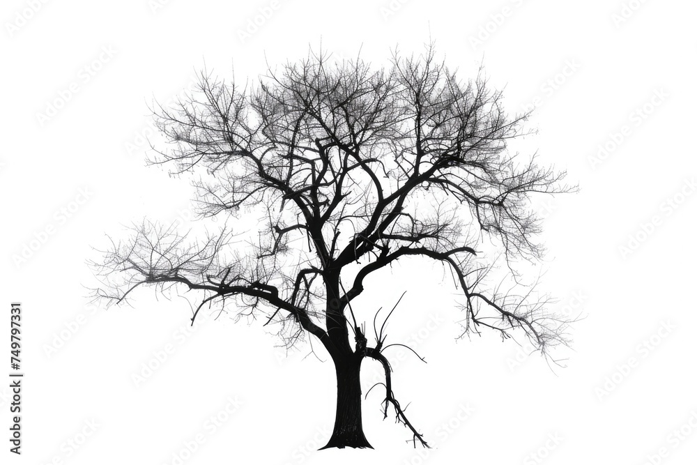 Fototapeta premium A minimalist black and white photo of a solitary bare tree. Suitable for nature or abstract concepts