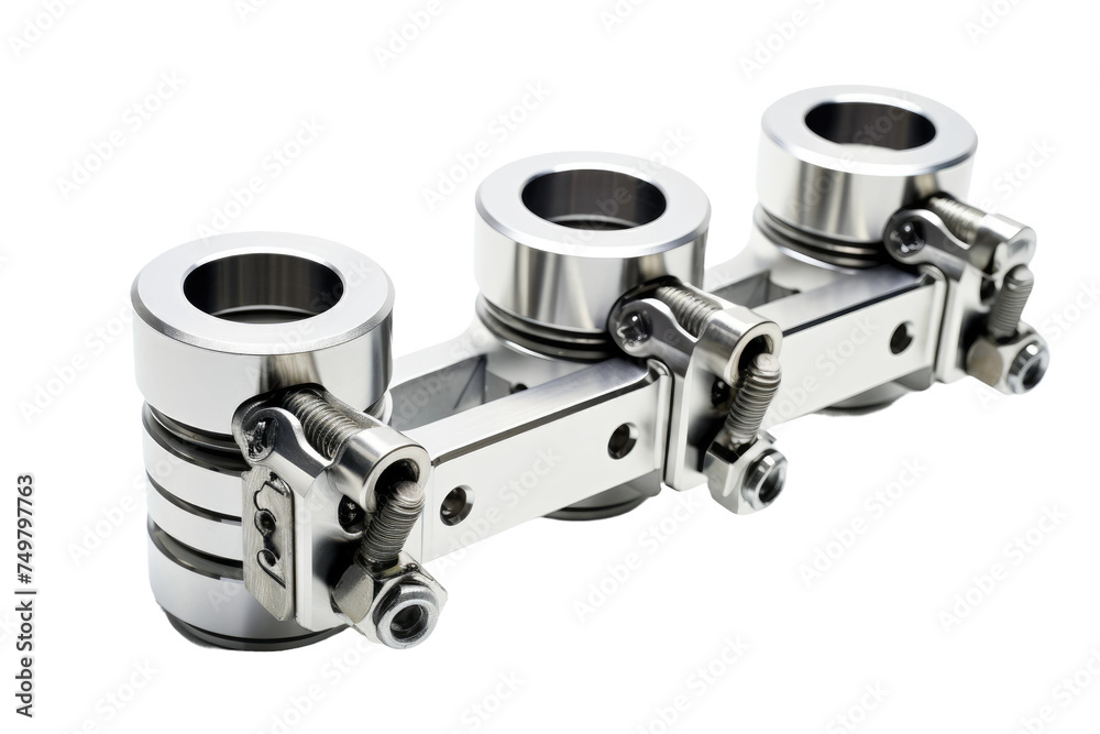 Pair of Metal Rollers on White Background. The rollers appear sturdy and industrial, with their cylindrical shape and metallic sheen catching the light. on White or PNG Transparent Background.