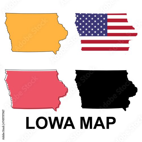 Set of Iowa map, united states of america. Flat concept icon vector illustration