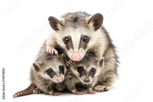 A cute trio of possums perched on top of each other. Perfect for nature and animal themes