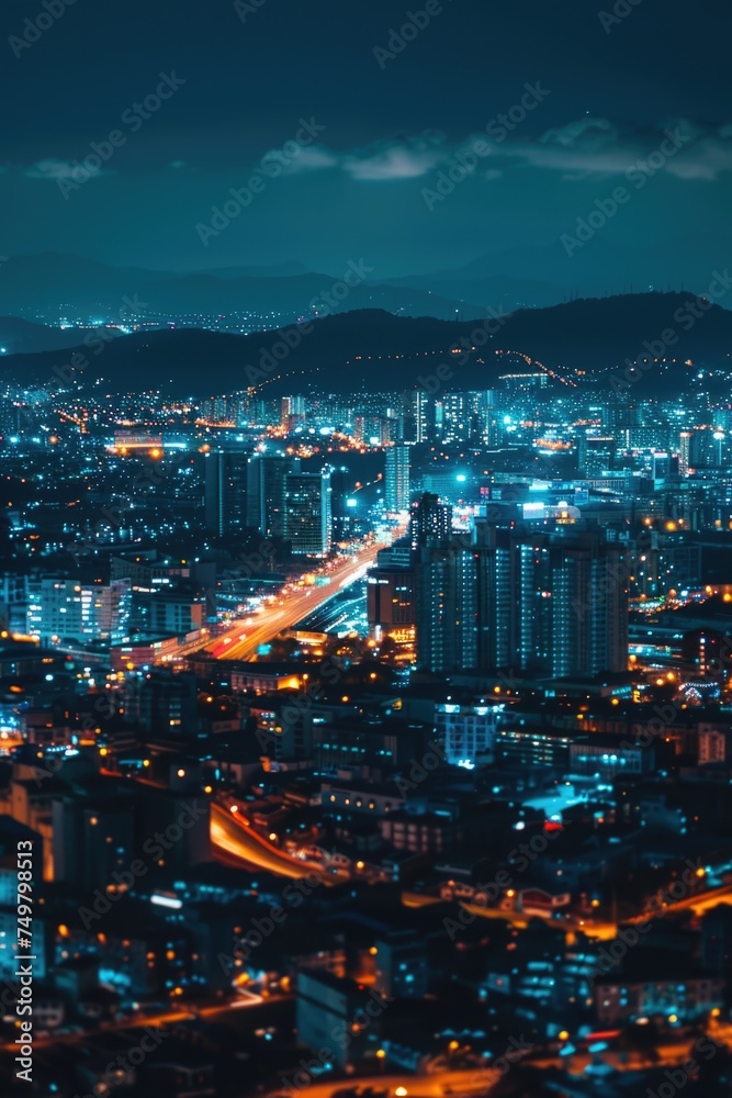 Cityscape view at night from a high rise building, ideal for urban concepts Cityscape view at night from a high rise building, ideal for urban concepts